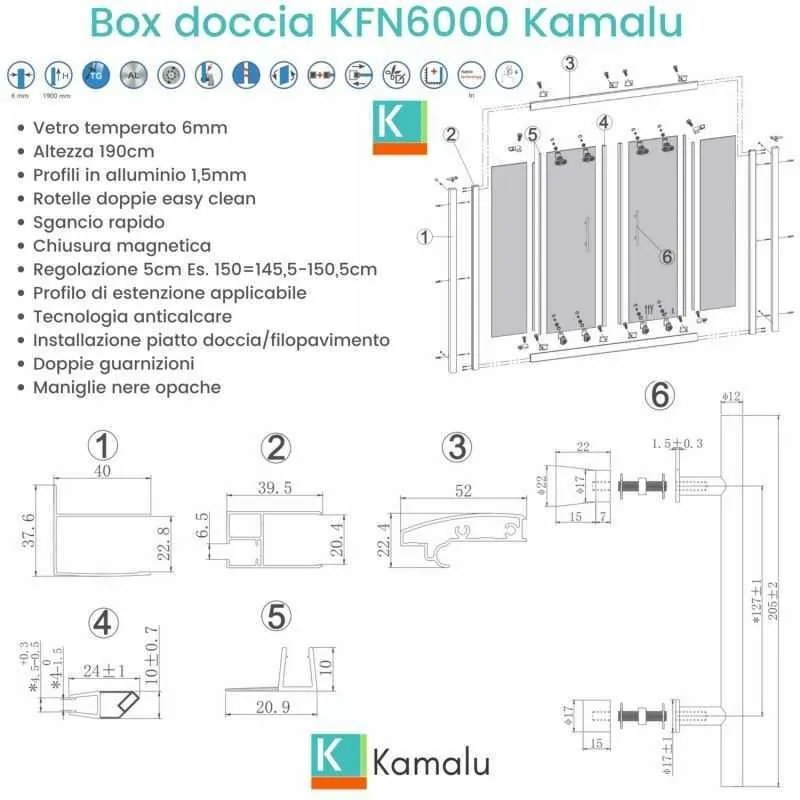 Kamalu - porta doccia nera 190 cm vetro opaco doppio scorrevole | kfn6000ns