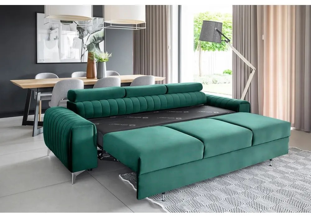 Divano verde allungabile e rivestimento in velluto 261 cm Laurence – ELTAP