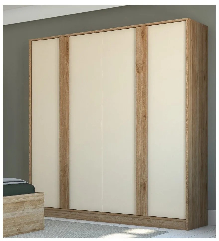 Armadio effetto rovere in colore crema-naturale 180x197,5x53 cm Dennis - Marckeric