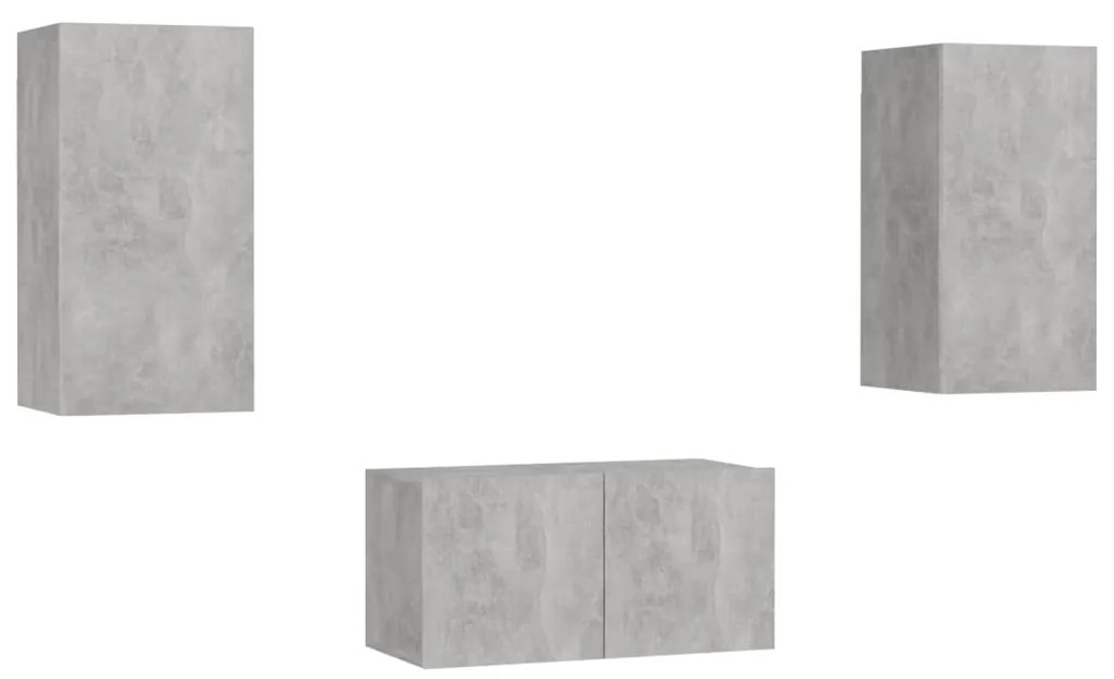 Set di mobili porta tv 3 pz grigio cemento in legno multistrato
