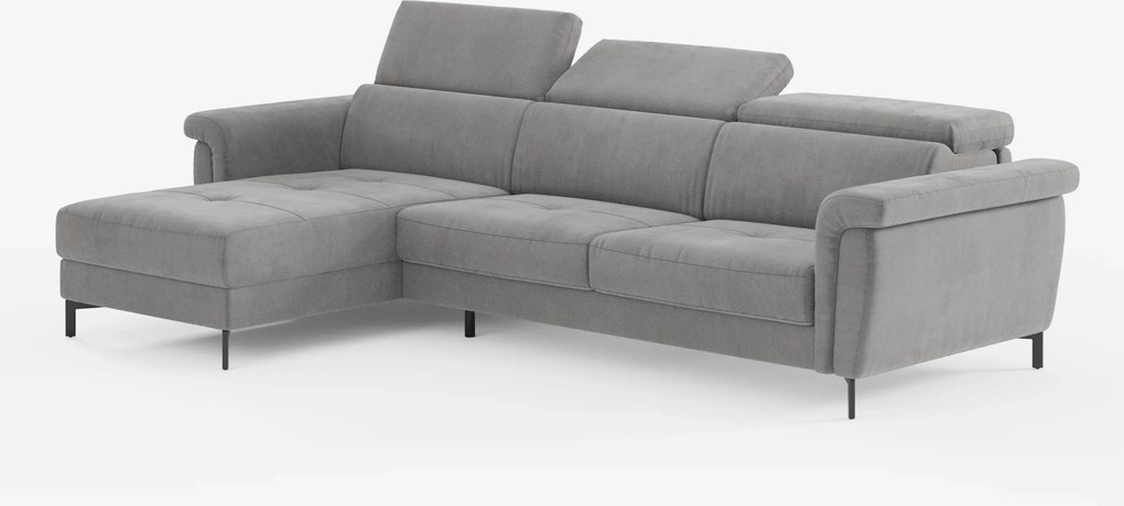 Capri Divano letto angolare con penisola contenitore e poggiatesta reclinabili - elegante tessuto smacchiabile T30