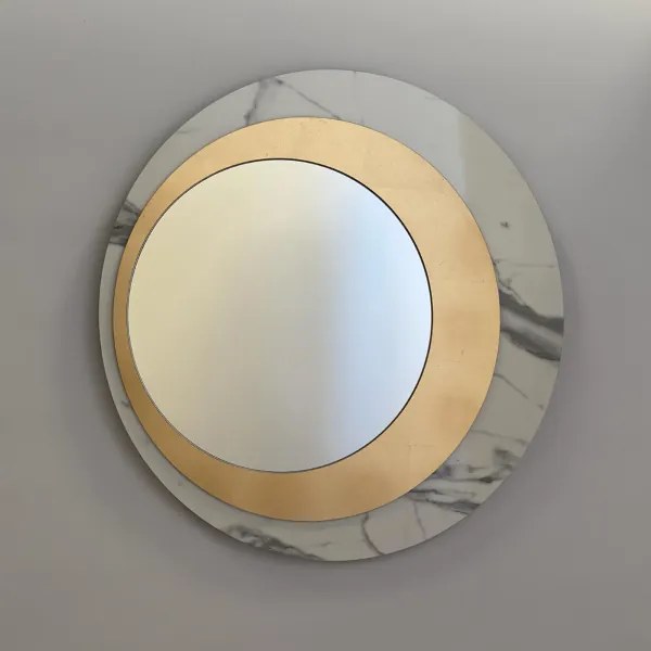 Specchio rotondo 80x80 cm in marmo laminato Bianco foglia oro - DAVID