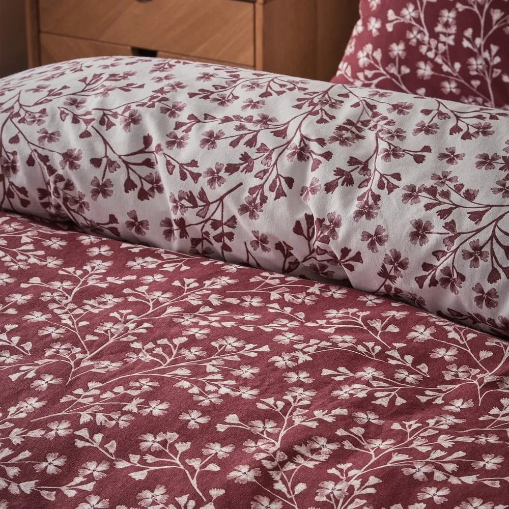 Biancheria da letto in flanella rossa per letto singolo 135x200 cm Grace Floral Leaf - Catherine Lansfield