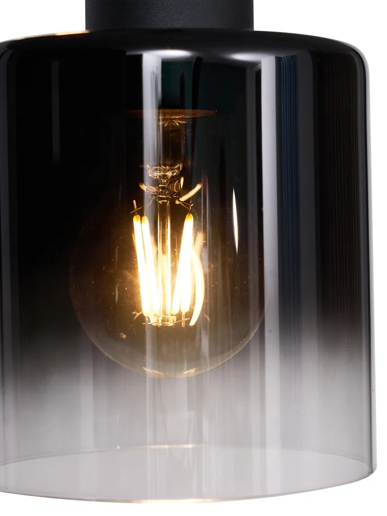Lampada a sospensione moderna nera con vetro fumé 3 luci - Dame