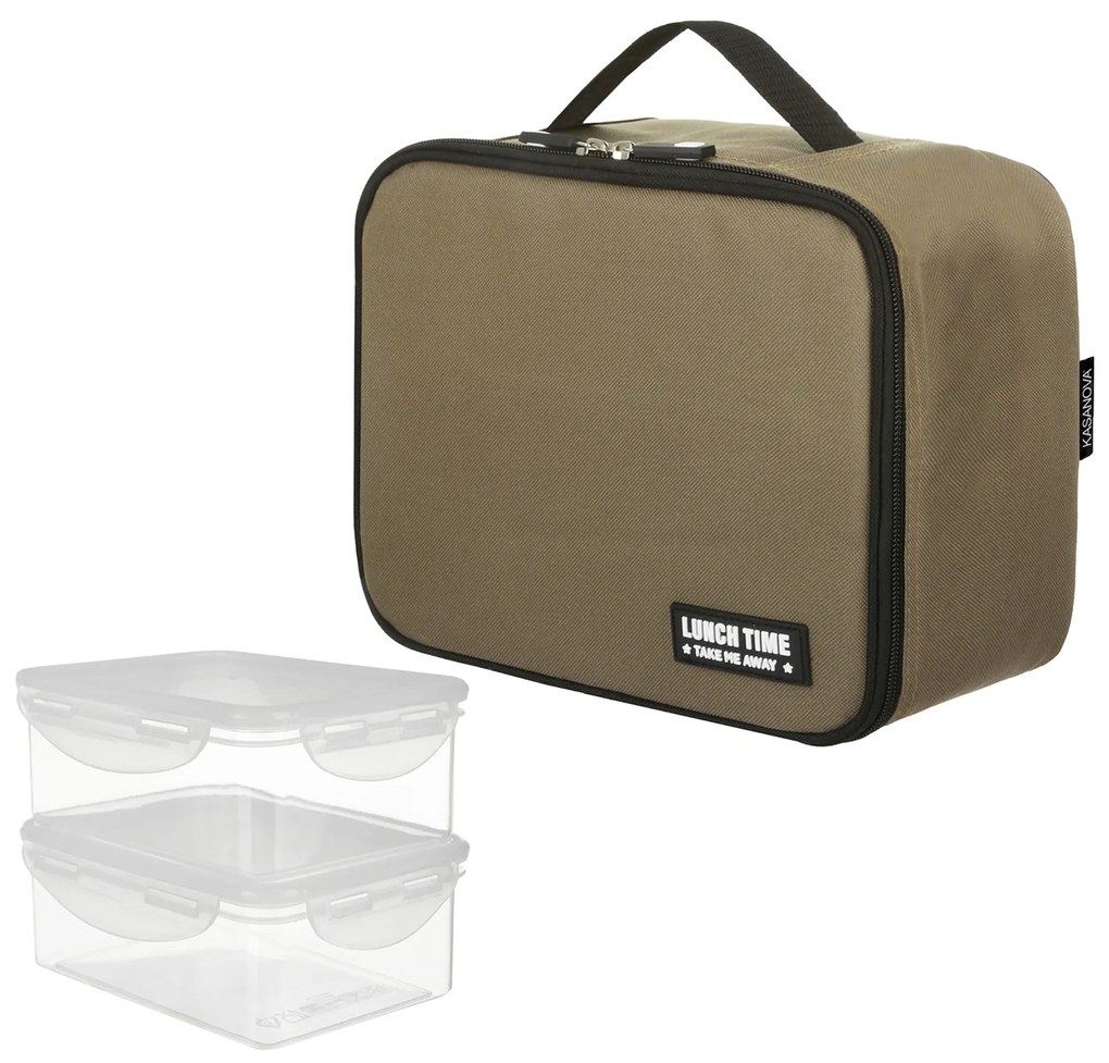 Borsa porta pranzo termica marrone 6 L con 2 contenitori