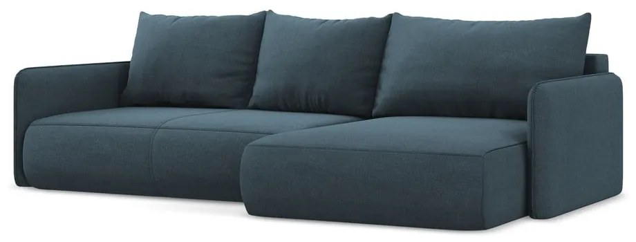 Divano angolare blu allungabile/con contenitore (con penisola a destra) Nanea – Makamii