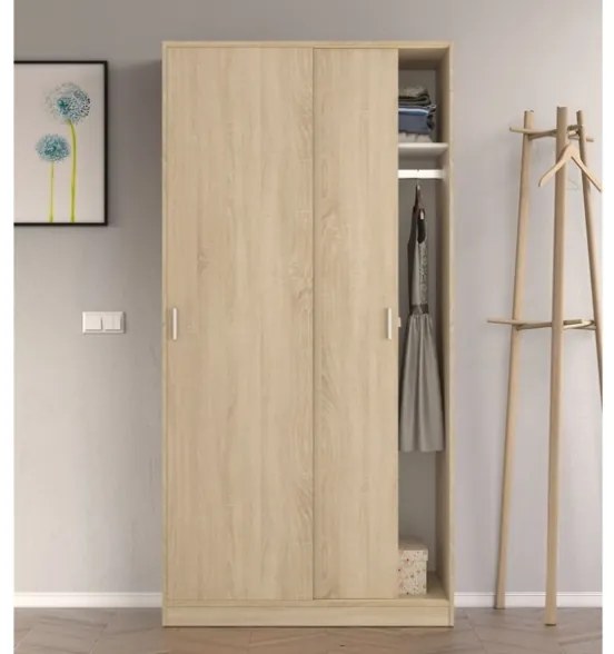 Armadio Guardaroba 2 Ante Scorrevoli 100x50x200 Rovere Effetto Legno Max