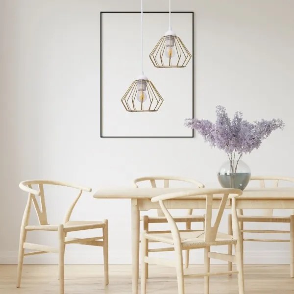 Lampadario a sospensione con filo CEED GOLD 2xE27/60W/230V diametro 28 cm bianco/oro