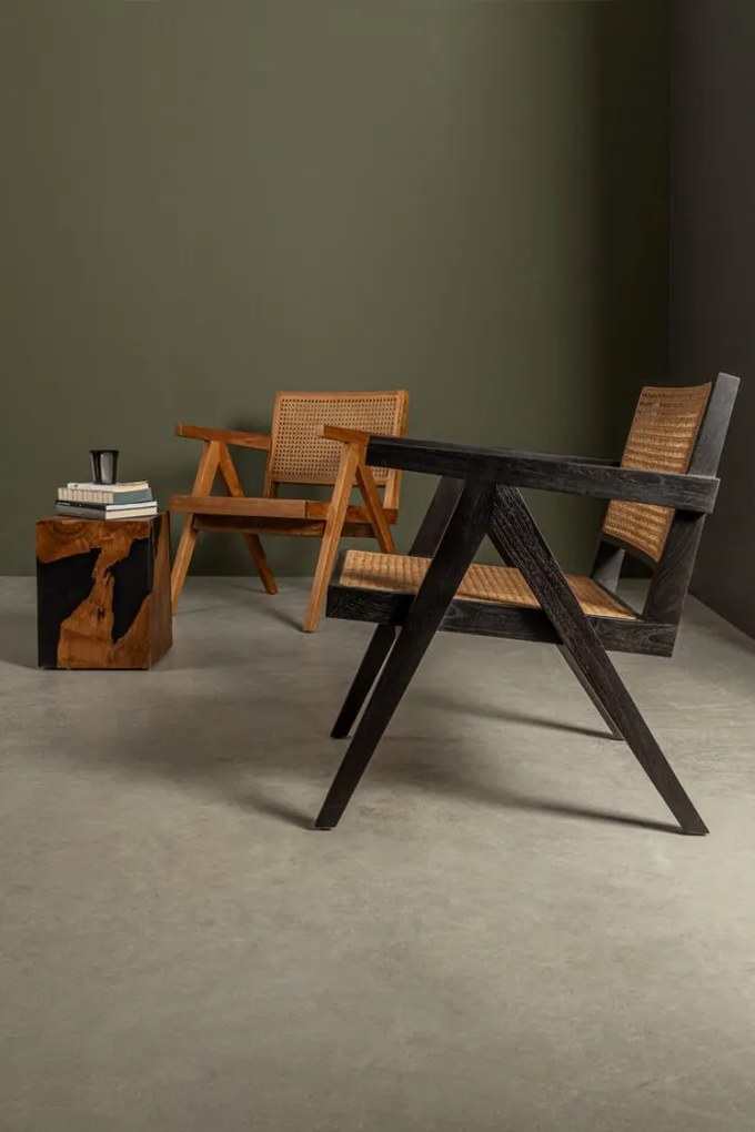 Poltrona lounge GALIA in legno di teak nero e rattan