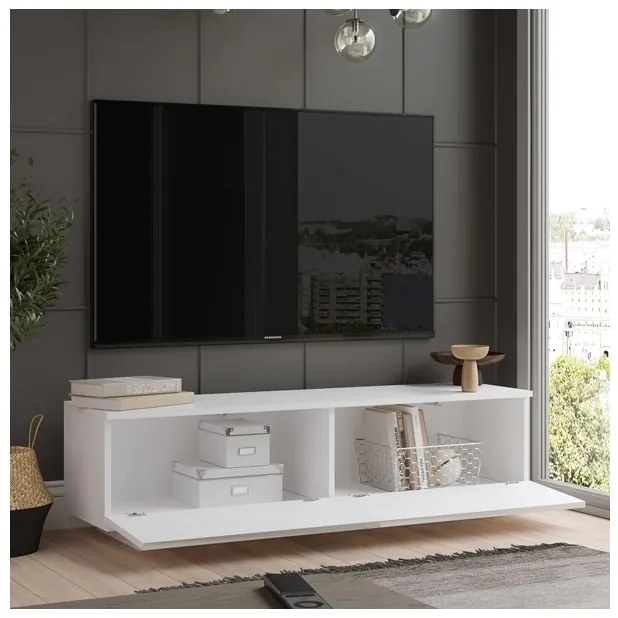 Mobile Porta TV Da Terra 140x35x38 Bianco Con Vani Salvaspazio Fonda