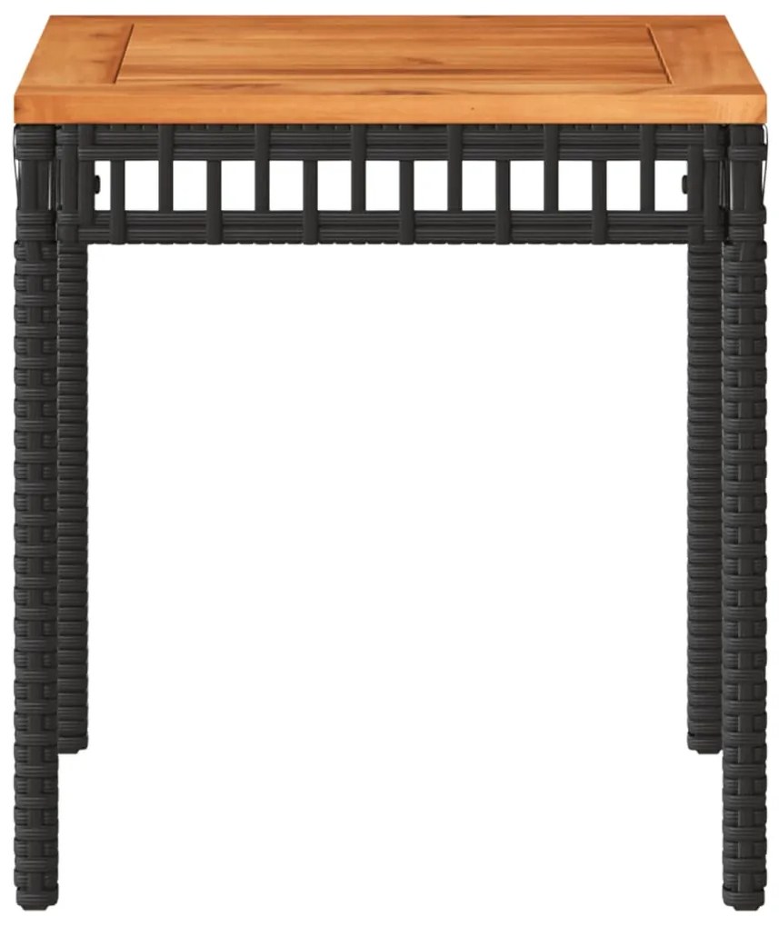 Tavolo da giardino nero 38x38x42cm in polyrattan e legno acacia