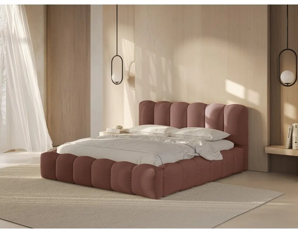 Letto matrimoniale imbottito rosa con contenitore con rete inclusa 160x200 cm Lupine – Micadoni