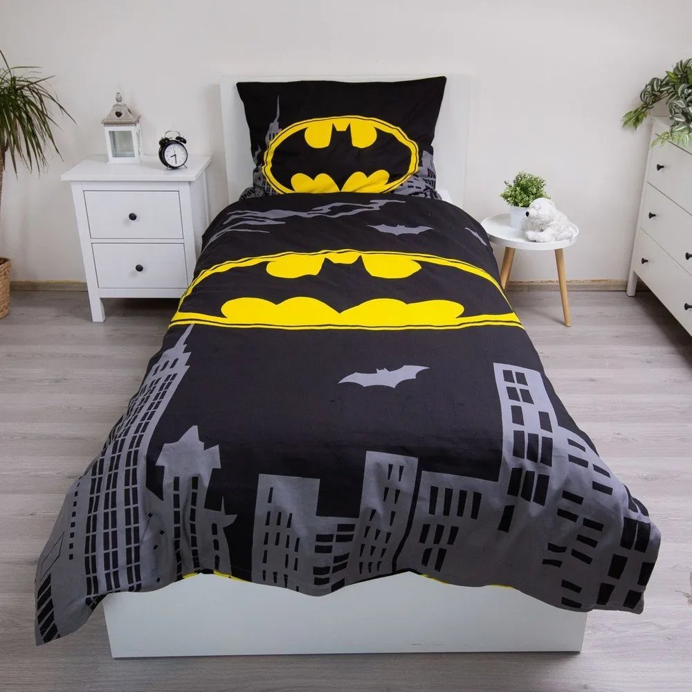 Set copripiumino e federa da bambini in cotone per letto singolo 140x200 cm Batman "The Emblem" – Jerry Fabrics