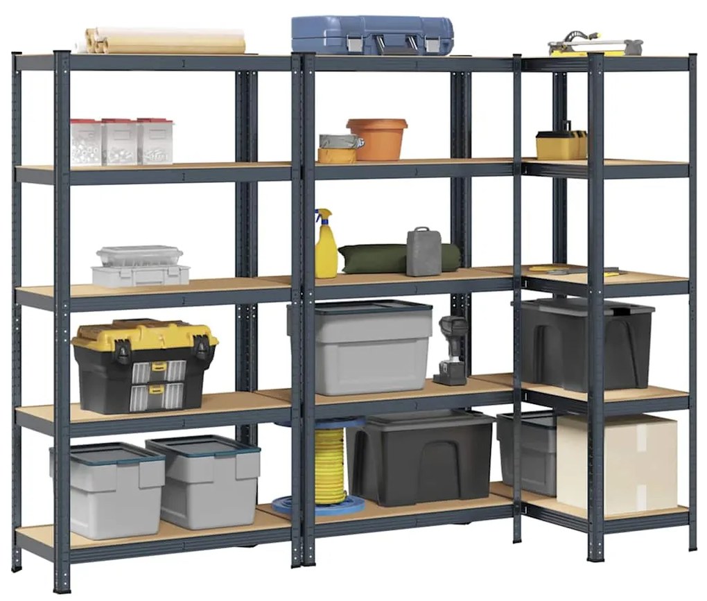 Scaffali Resistenti 5 Ripiani 3pz Antracite Acciaio&multistrato /