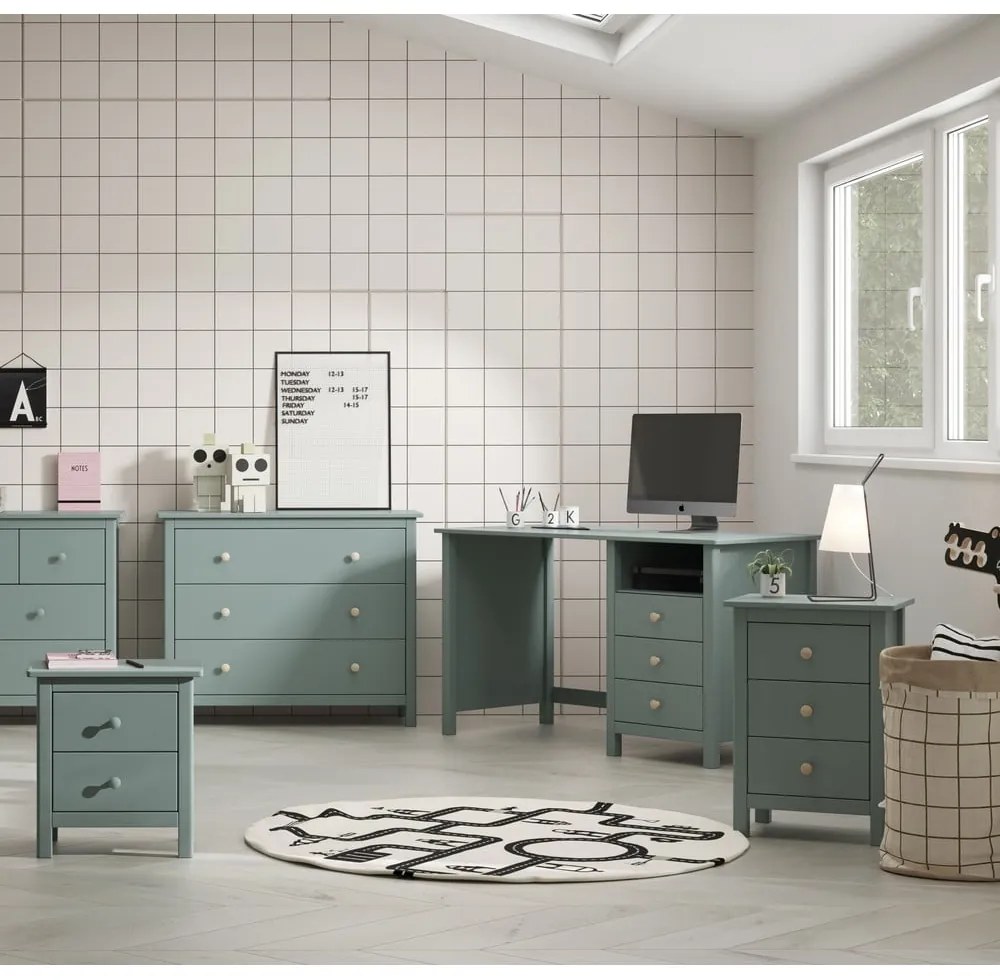 Comodino per bambini in legno di pino color petrolio Max - Marckeric