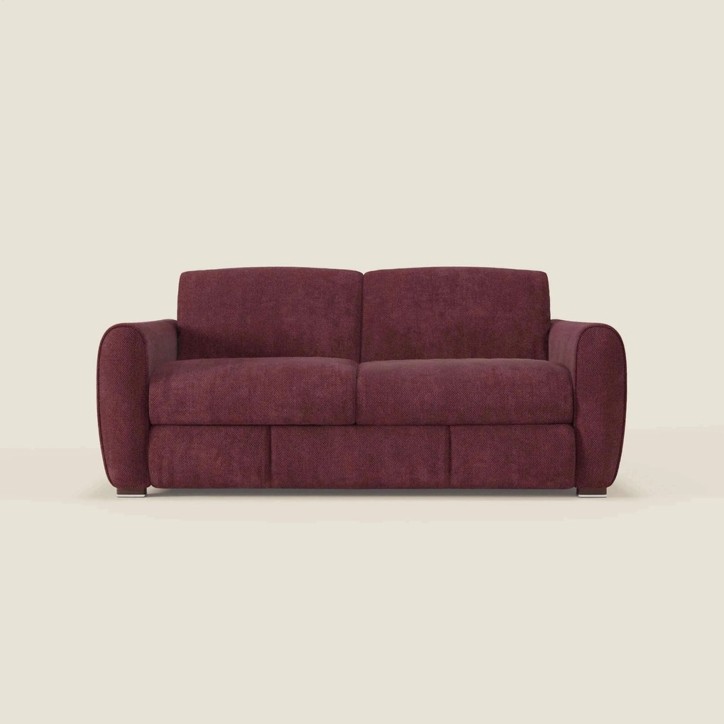 Kaleo Divano letto moderno con materasso H17 cm - in raffinato tessuto impermeabile T26 bordeaux prugna