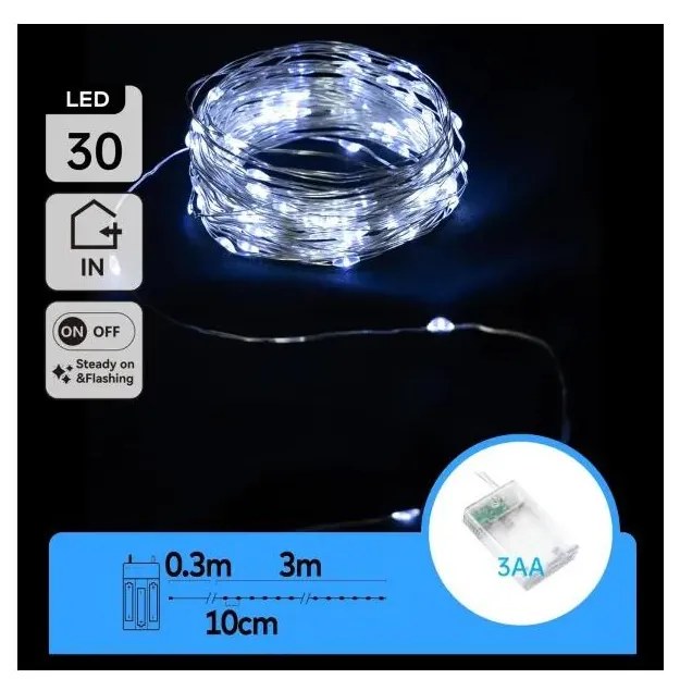 Aigostar - Catena luminosa LED natalizia 30xLED/3xAA 3,3 m bianco freddo