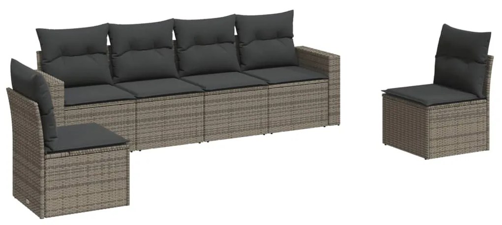 Set divano da giardino 6 pz con cuscini grigio in polyrattan