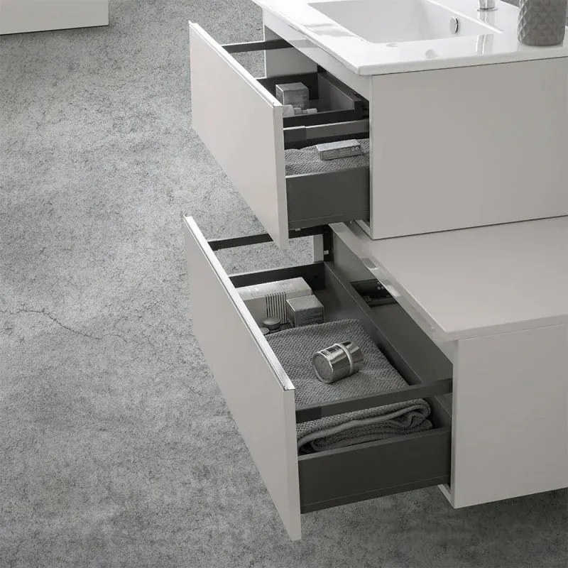 Mobile sospeso 80 cm grigio perla doppia base lavabo e specchio Iside