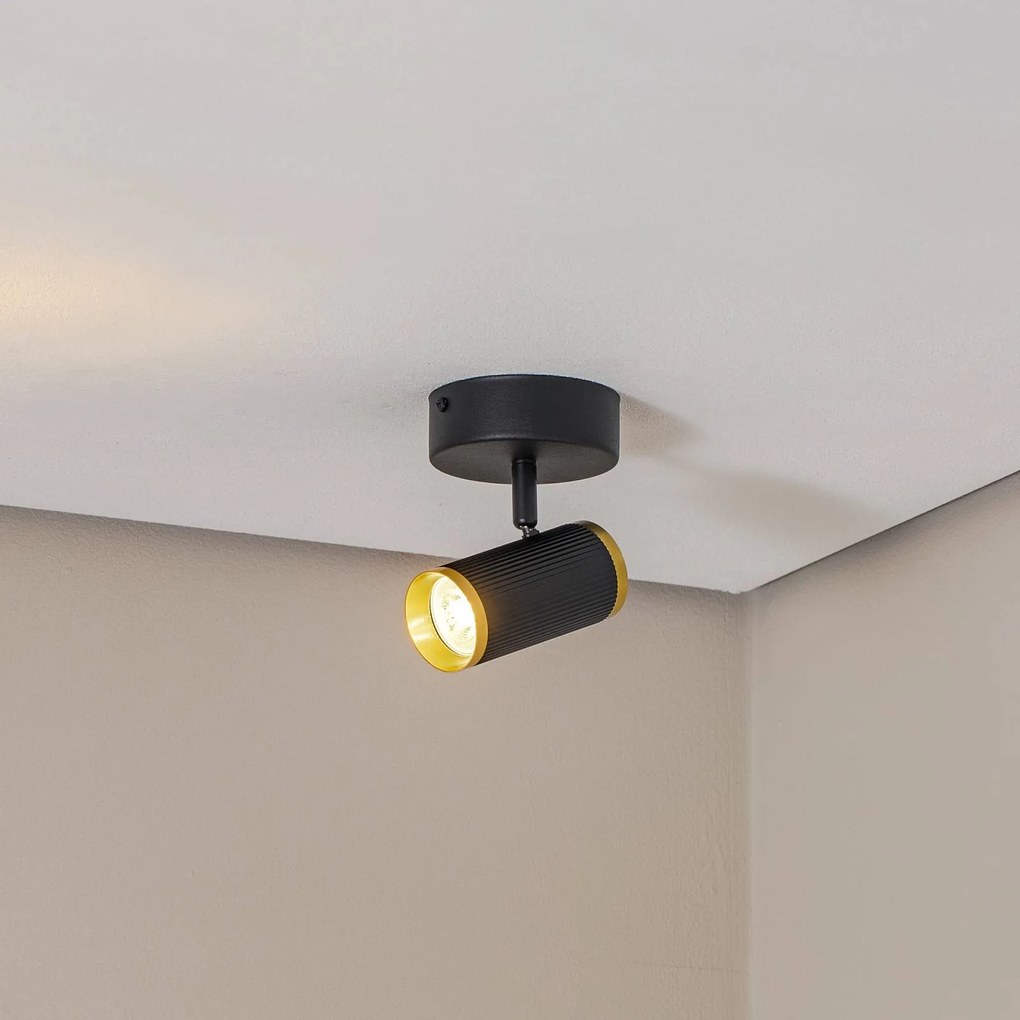 Lucea Faretto da soffitto Lumen, nero/ottone, altezza 15 cm, ferro