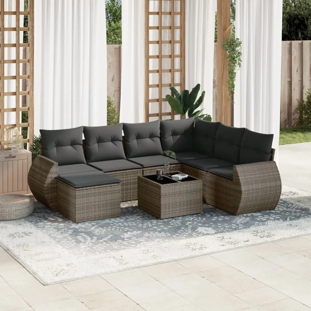 Set divano da giardino 8 pz con cuscini grigio in polyrattan