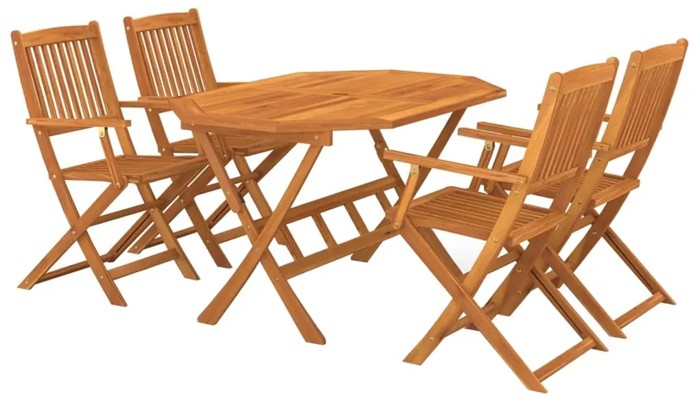 Set da pranzo da giardino 5 pz in legno massello di acacia