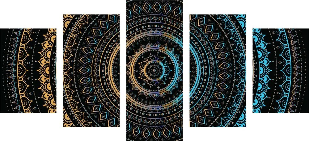 Quadri 5 pezzi – Mandala con motivo del sole