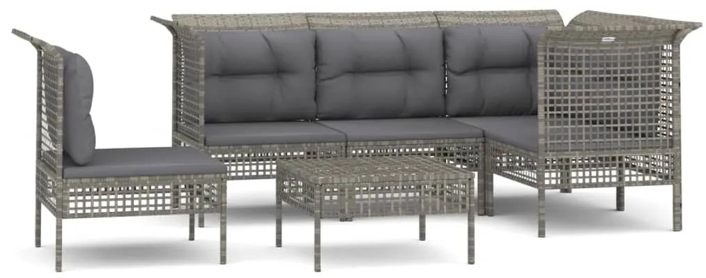 Set divani da giardino 6 pz con cuscini in polyrattan grigio