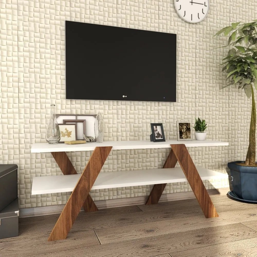 Tavolo TV bianco/naturale in noce 120x33 cm Basic - Kalune Design