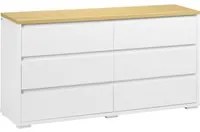 Cassettiera 6 Cassetti 140x37x75 cm in Truciolato Bianco e Color Legno