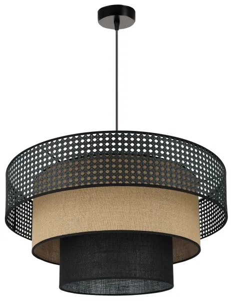 Brilagi - Lampadario a cavo DAKOTA LUNETA 1xE27/15W/230V Ø 60 cm nero/rattan