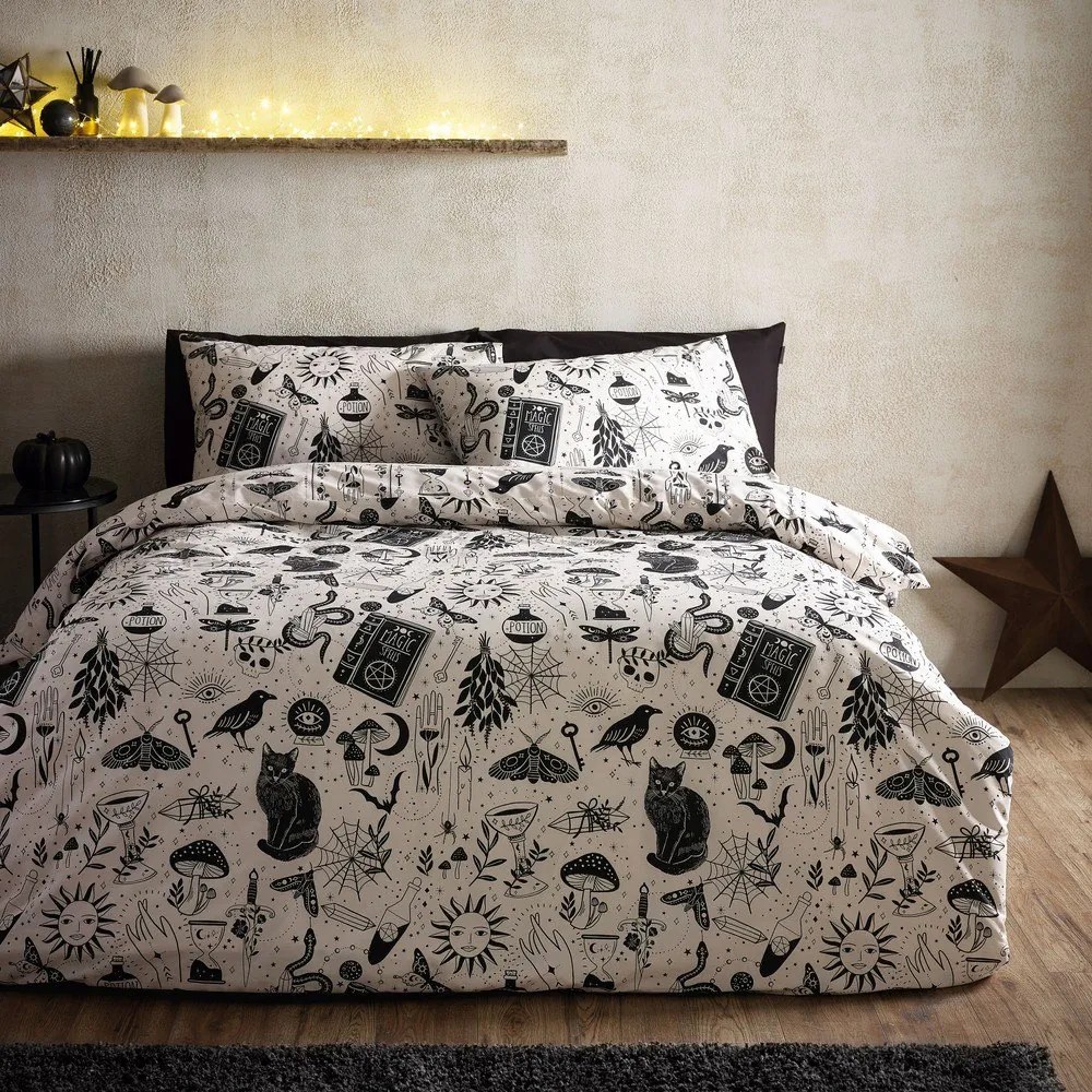 Set copripiumino e federa nero e beige per letto matrimoniale 200x200 cm Enchanted Witchcraft – Catherine Lansfield