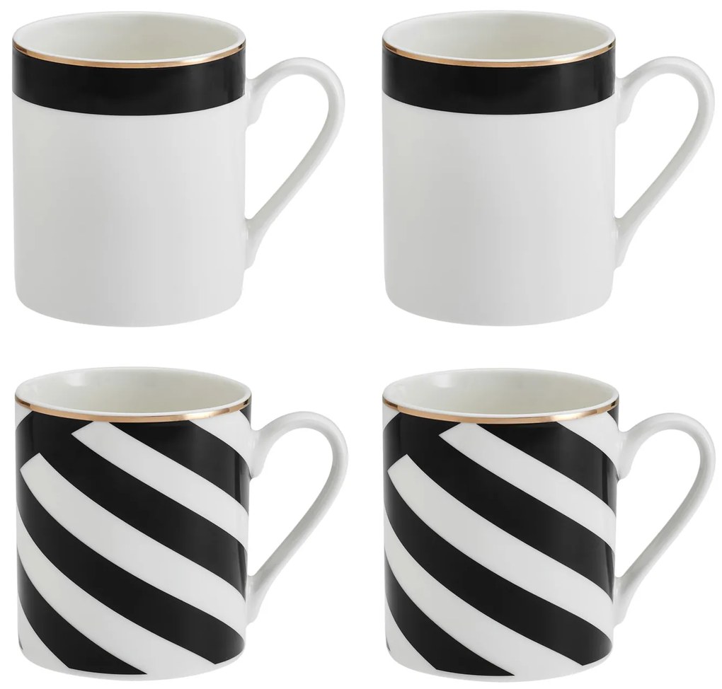 Set 4 tazze porcellana bianca righe nere Luxe Deco Mikasa