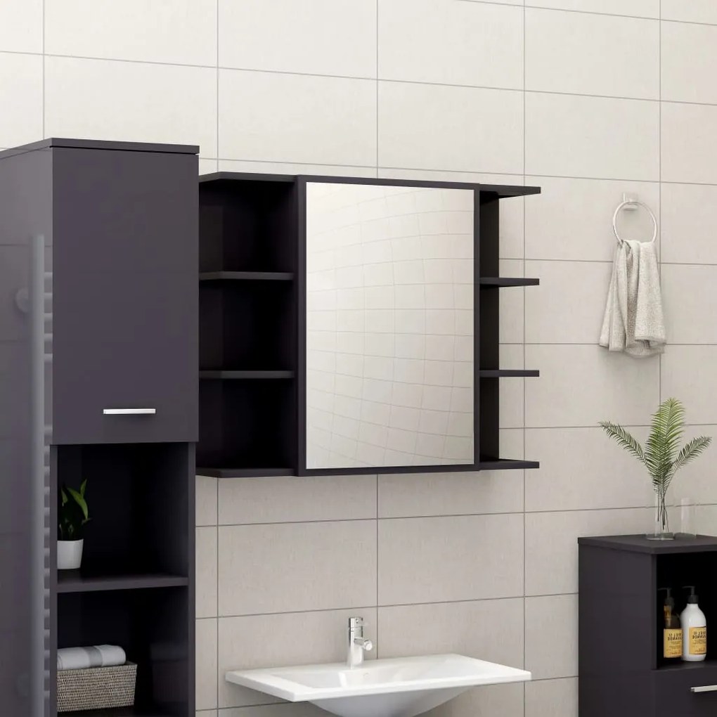 Set Mobili da Bagno 4 pz Grigio Lucido in Truciolato