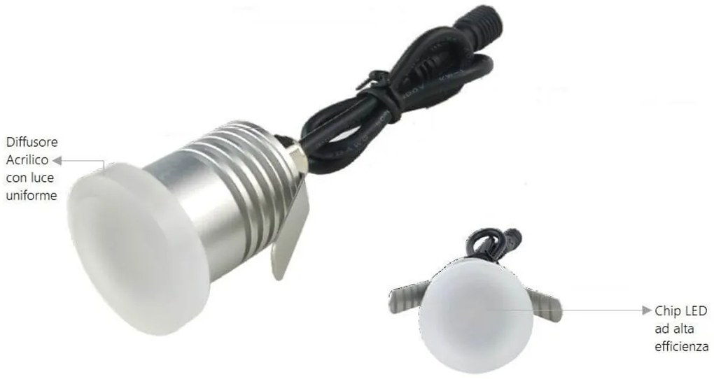 Faretto LED 1W IP65 Tondo Luce Diffusa - Professional Colore Bianco Naturale 4.000K