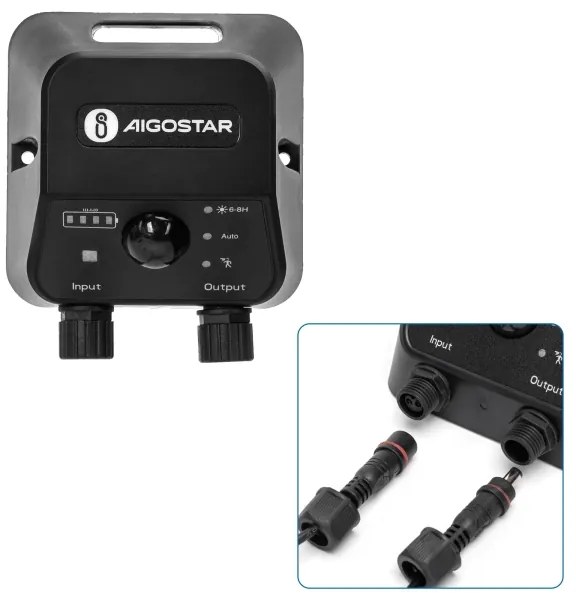 Aigostar - Lampadario solare a LED con sensore, 70W/12V, batteria 6000 mAh, 6500K, Ø 12 cm