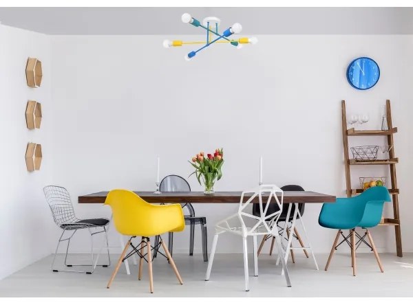 Lampadario a plafone CAMBRIDGE 6xE27/20W/230V blu/giallo