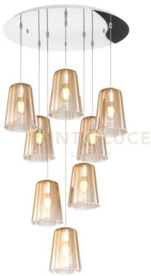 Sospensione cromo tonda 8 luci ambra 1164cr-s8 t-am