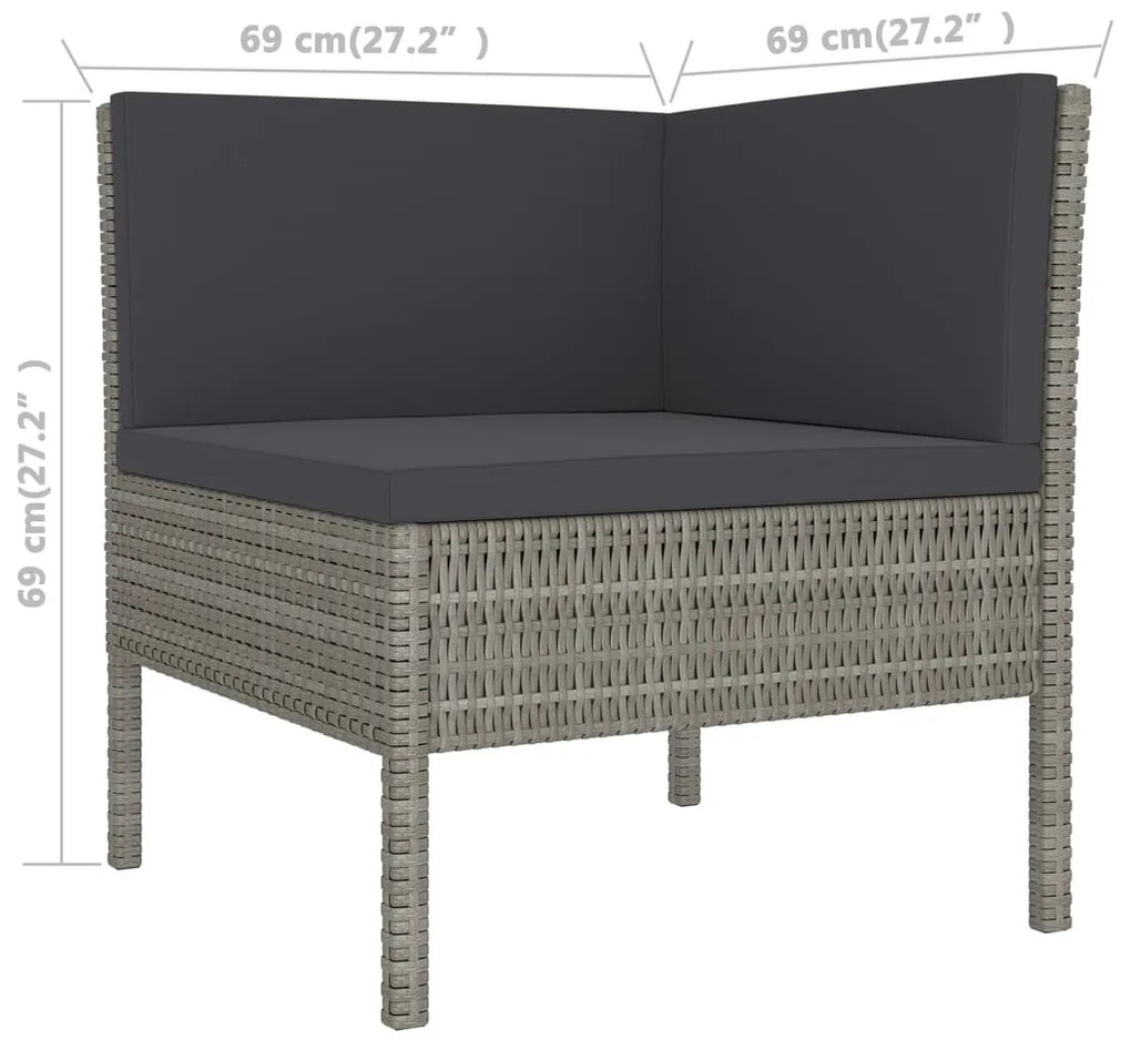 Set Divani da Giardino 5 pz con Cuscini in Polyrattan Grigio