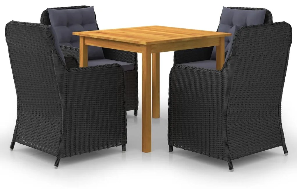 Set mobili da pranzo per giardino 5 pz nero