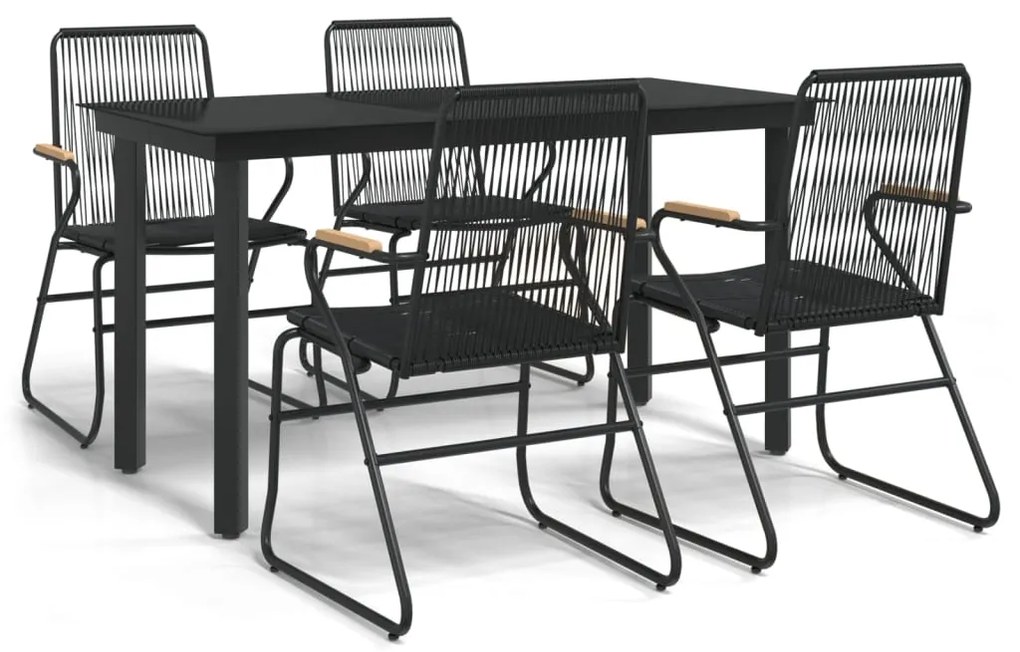 Set da pranzo da giardino 5 pz nero in rattan pvc