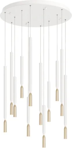 Lampada a sospensione LED a 12 Luci in metallo verniciato Bianco e Oro 60 cm TUBIC