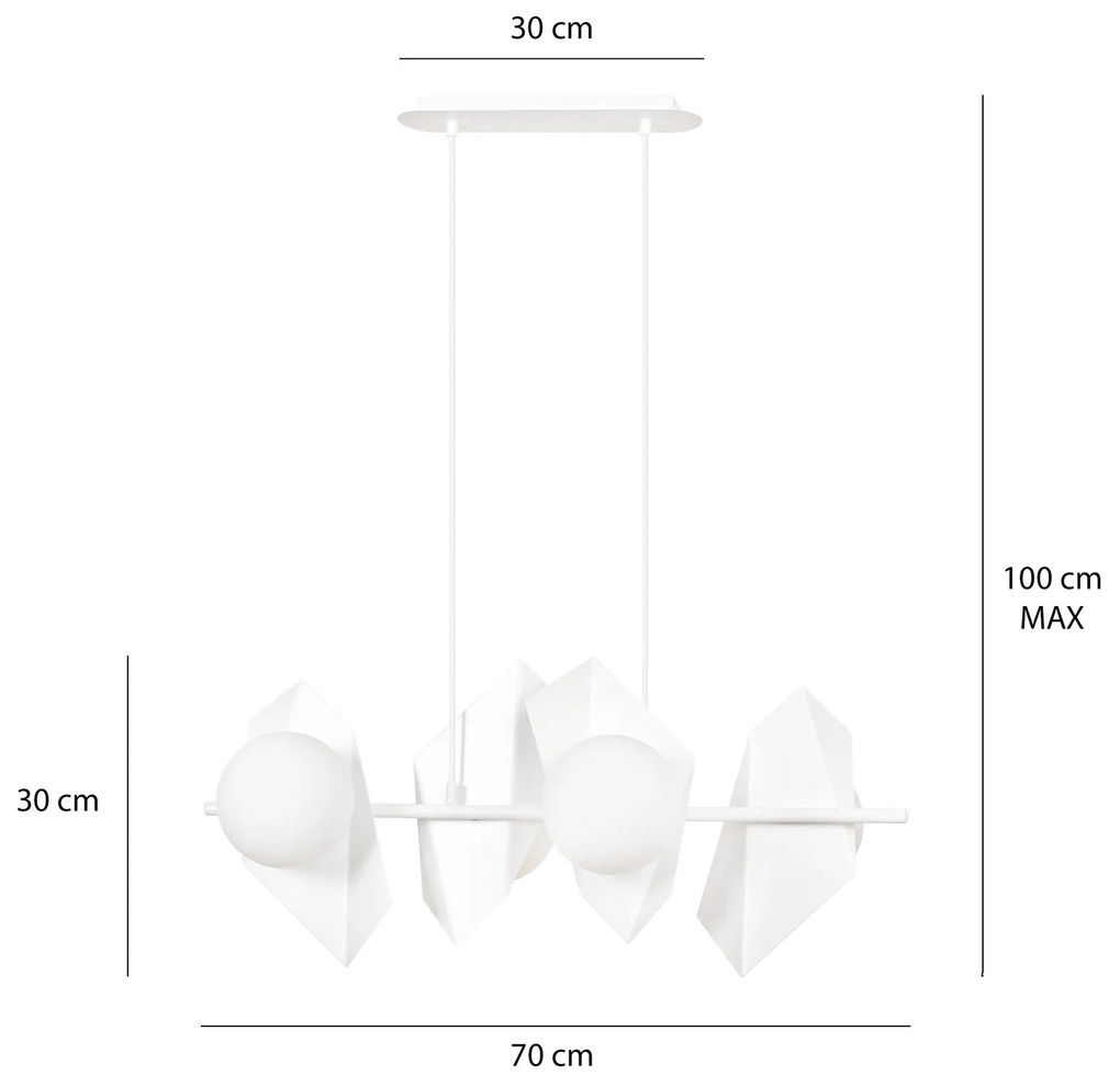 Lampadario 4 Luci Moderno Drifton In Acciaio Bianco E Sfere Vetro Opalino