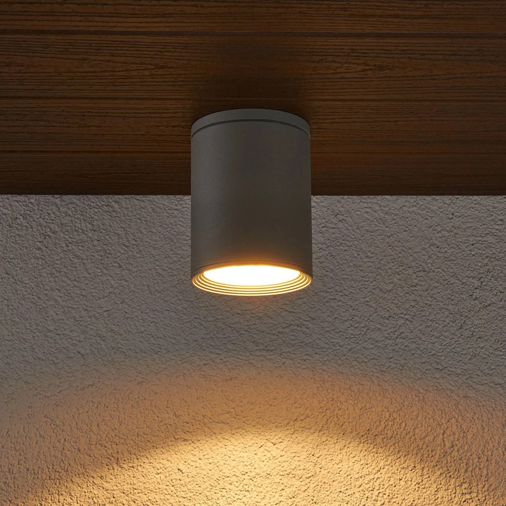 Faretto soffitto Minna, cilindrico, grigio argento Minna Lucande, Alluminio / Grigio / Zincato, Alluminio, Moderno, Plafoniera