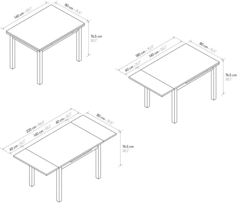 Tavolo POSITANO in legno effetto rovere e gambe antracite, allungabile 140&#215;80 cm &#8211; 220&#215;80 cm