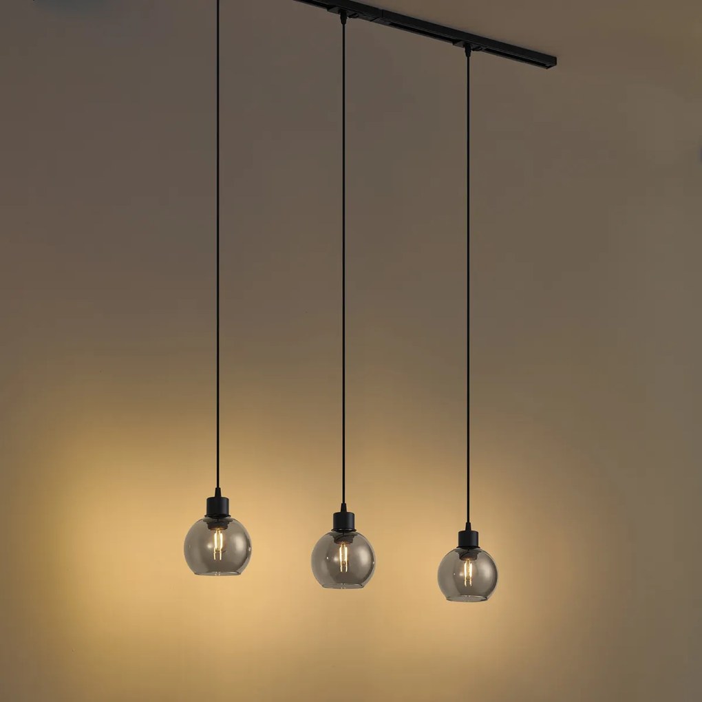 Sistema di illuminazione a binario moderno nero con 3 luci a sospensione monofase - Iconic Lava