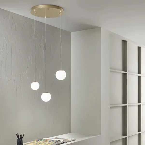 Lampada a sospensione 35 cm in metallo verniciato Oro SANTOS 3 Luci Led