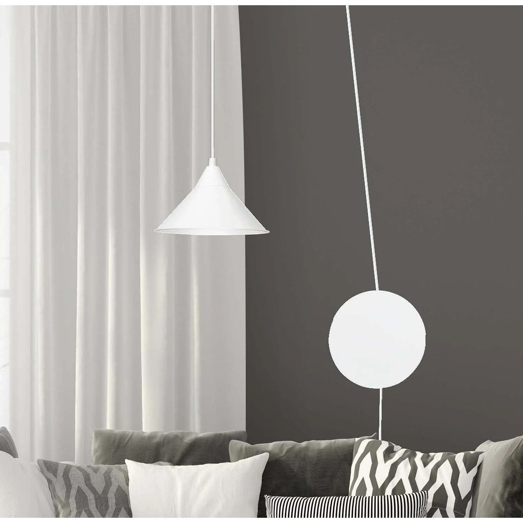 Sospensione Minimal 1 Luce Fujin In Acciao Bianco E Paralume A Cono