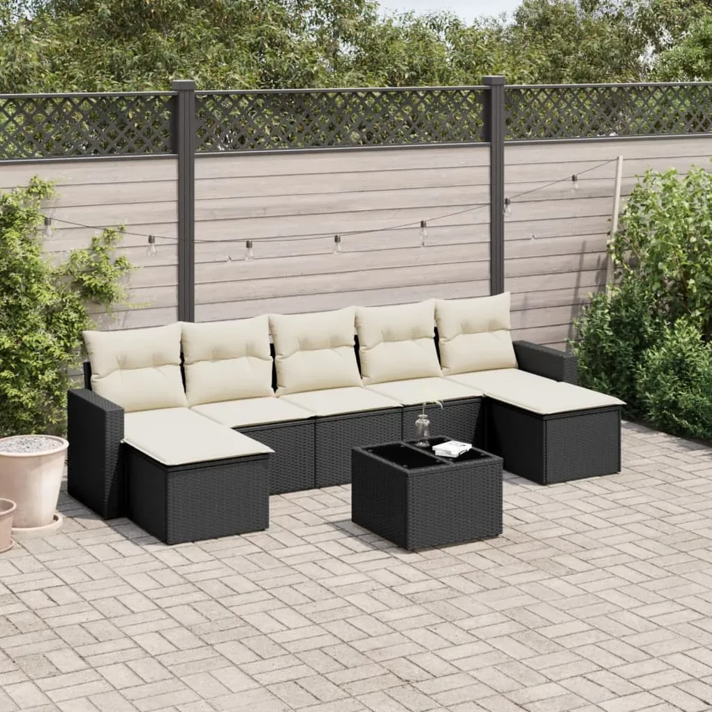Set divani da giardino con cuscini 8 pz nero in polyrattan