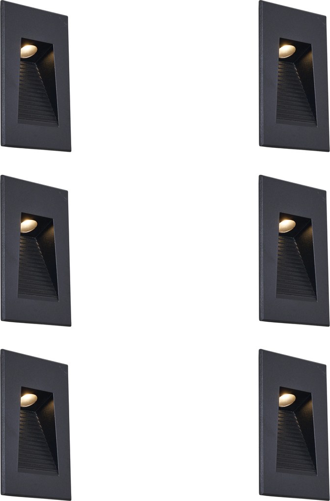Set di 6 lampade da parete ad incasso moderne nere 7cm incl. LED IP65 - Trem